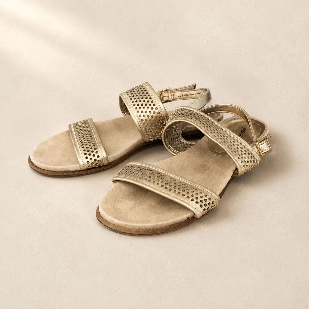 Kenneth Cole Reaction Gold Flat Sandals Womens Ankle Strap Comfort Sandals 8.5